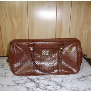 Bueno Vintage Brown Weave Faux Leather Top Handle Retro Boho Med Handbag